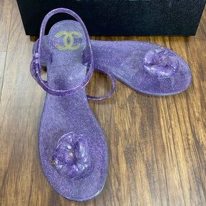 CHANEL CAMELLIA FLOWER Violet JELLY SANDALS SZ US9